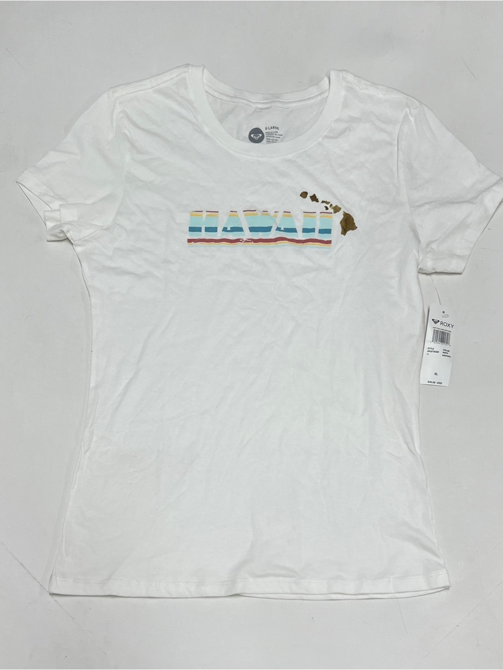 Roxy Keep It Real Hawaii Graphic Tee White Gold T-Shirt XL NWT - Picture 1 of 13